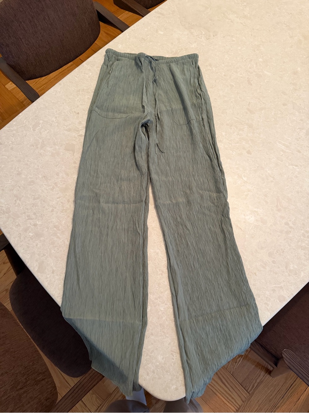Zara Olive Crinkle Drawstring Pants